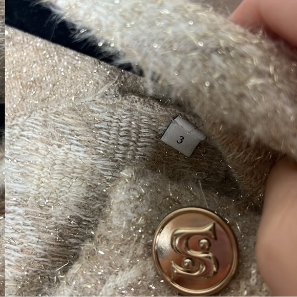 Sandro Maria Houndstooth Cardigan Gold Metallic Beige - Picture 7 of 9